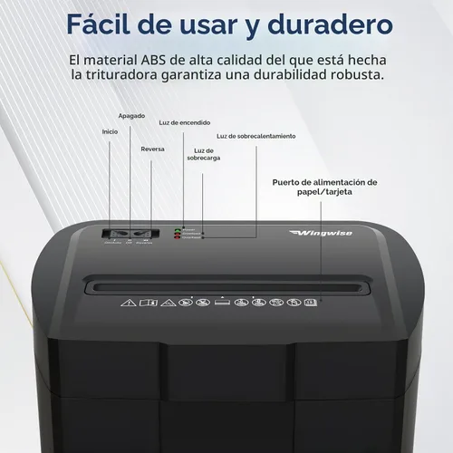 Vista 5 de Wingwise Ultra Low Noise 48dB Paper Shredder for Home Office Negro