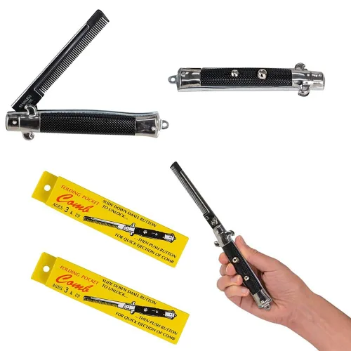 Vista 9 de Switchblade - Peine plegable de bolsillo de 9 pulgadas, peine de acero inoxidable para barba para hombres, peines de bigote de dientes finos