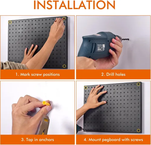 Vista 6 de Paneles de metal con clavijas, paquete de 2 tableros de pared de acero