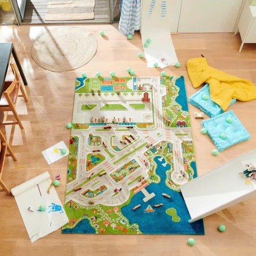 Vista 10 de IVI Mini City - Alfombra educativa de 59 pulgadas de largo x 39 pulgadas de ancho para dormitorio, sala de juegos o sala