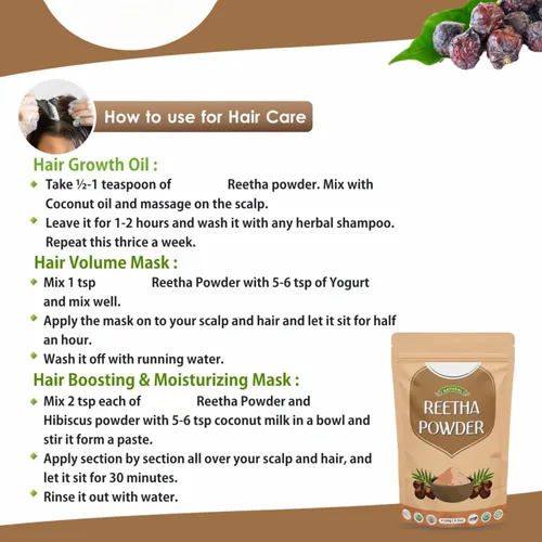 Vista 3 de RG Pure & Natural Reetha (Aritha, Nuez de jabón) en polvo para el cuidado del cabello, 3.5 onzas