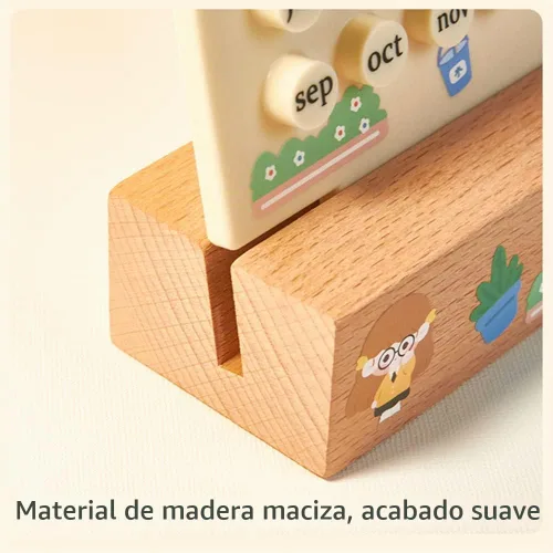 Vista 4 de Calendario de escritorio de madera, calendario de planificador perpetuo, regalos únicos, visualización de fecha de mes, decoraciones de escritorio