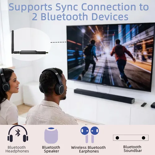 Vista 4 de ARC a transmisor Bluetooth para TV, ARC a Bluetooth auriculares altavoz Audio Converter,Sync to Connect 2 Wireless Headphones for tv,CEC Volume