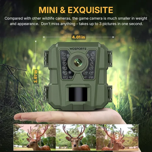 Vista 3 de WOSPORTS Mini Cámara de Seguimiento 24MP 1080P HD Cámara de Caza con Visión Nocturna, Activada por Movimiento, Impermeable, Cámara de Seguimiento