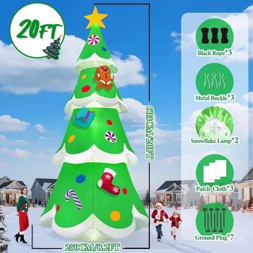 Vista 2 de Kalolary Árbol de Navidad inflable de 20 pies con luz LED, inflable gigante para exteriores, decoración al aire libre para fiestas, patio, césped