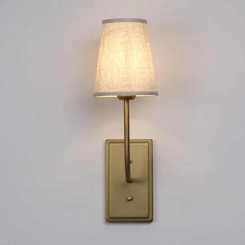 Vista 7 de Aplique de pared de latón de granja, 1 luz, pantalla de tela de lino, lámpara de pared interior con cable para dormitorio, sala de estar, tocador
