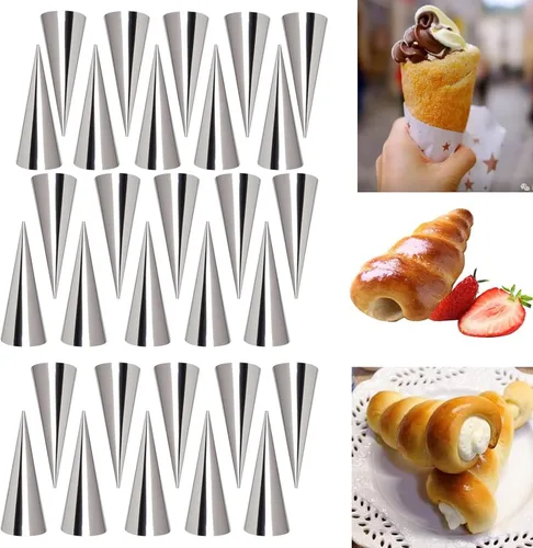 Vista 12 de Joyeee Juego de 16 moldes de tubos de cannoli, con tubos antiadherentes de 4.7 pulgadas, grande, bolsa de tuberías reutilizables, cepillo y puntas