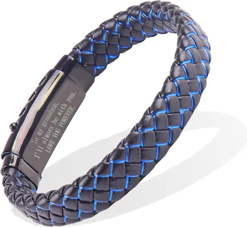 Vista 27 de Pulsera de cuero trenzado con texto en inglés «Love You Forever» para hombres y niños, pulsera inspiradora de acero inoxidable, pulsera de cuero