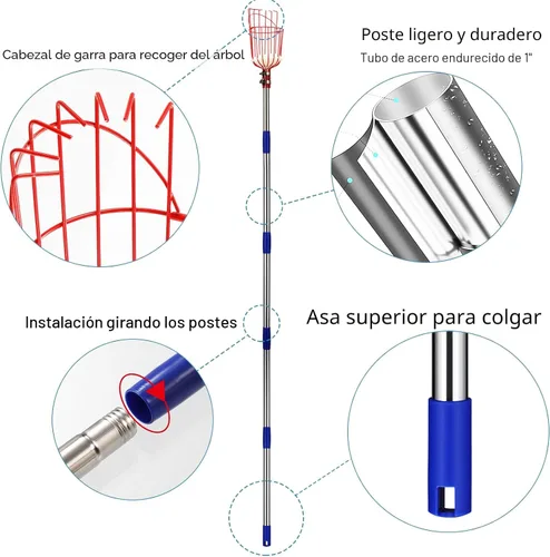 Vista 6 de DonSail Herramienta de caña para recoger frutas con cesta de mango largo, 35-65 pulgadas ajustable de manzana naranja con cesta para recogedor