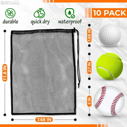 Vista 2 de 10 piezas de bolsas pequeñas de malla – Bolsas de nylon de malla con cordón de 11.8x7.48" – Ligeras, transpirables, reutilizables