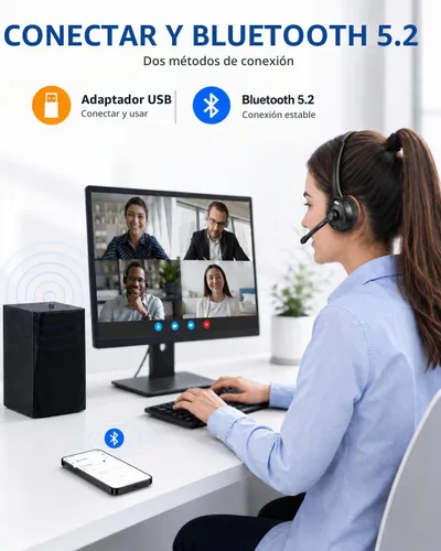 Vista 5 de TECKNET - Auriculares Bluetooth, auriculares inalámbricos con micrófono de cancelación de ruido para camionero, auriculares Bluetooth sobre la oreja