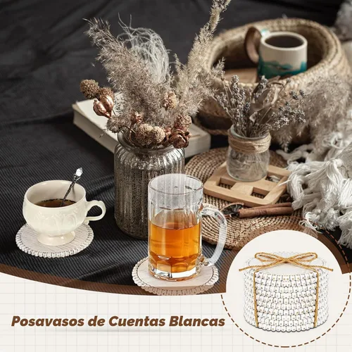 Vista 6 de Meanplan 10 posavasos de madera con cuentas, posavasos a granel para bebidas, mesa de café de 4.7 pulgadas, redondos, de granja, con cuentas
