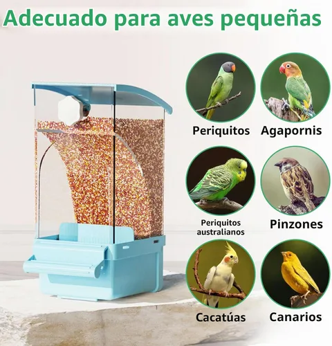Vista 9 de Hamiledyi Comedero automático para pájaros sin ensuciar, contenedor de comida de semillas de loro acrílico transparente con jaula de perca