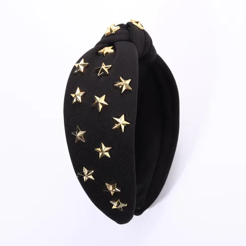 Vista 4 de ARATLENCH Diadema anudada con estrellas doradas y tachonadas con nudo en la parte superior ancha, diadema para Navidad, Año Nuevo, vacaciones