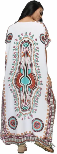 Vista 7 de SMUDGE Life Vestido largo de caftán con estampado étnico blanco para mujer vestido de playa de verano