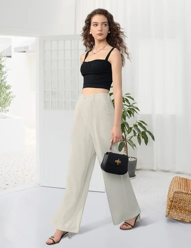 Vista 8 de Tapata Pantalones de pierna ancha para mujer, pantalones de vestir de cintura alta, casuales, elásticos, bolsillos para el trabajo y negocios