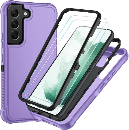 Vista 60 de SunStory Funda 3 en 1 para Samsung Galaxy S22 con protector de pantalla Verde Armada (ArmyGreen)