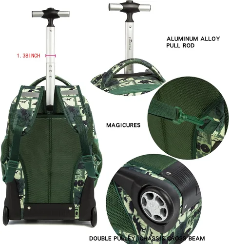 Vista 6 de MOHCO Juego de mochila con ruedas de 19 pulgadas con ruedas y bolsa de almuerzo y estuche para lápices, Dinosaur