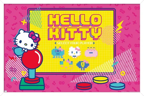 Vista 13 de Trends International Hello Kitty: Póster de pared Kawaii Arcade de 22.4 pulgadas de largo x 14.7 W, versión enmarcada de madera de granero
