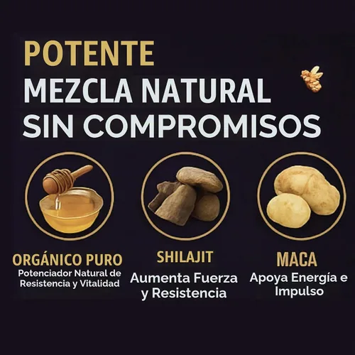 Vista 5 de Miel Shilajit orgánica hecha con jalea real natural y hierbas mixtas, paquete de 12 sobres cada 0.35 oz
