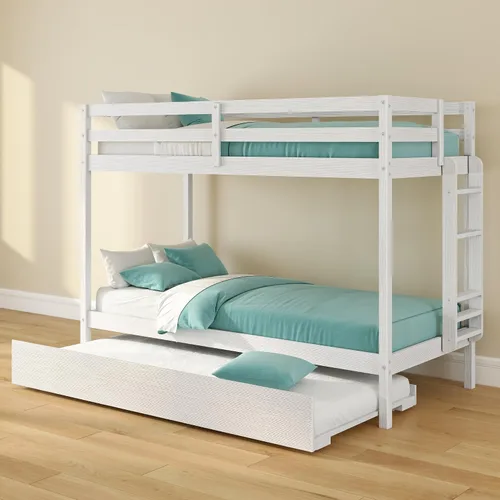 Vista 23 de Grain & Grove - Litera de dos camas con oso, estructura de litera resistente para niños, litera de madera contrachapada con escalera, barandilla