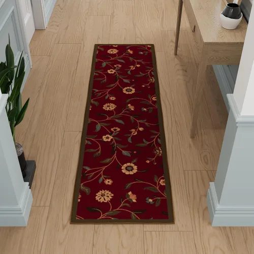 Vista 58 de Ottomanson, colección OttoHome, tapete para corredor con diseño azul claro y damasco (antiderrapante), parte trasera de goma Floral Beige