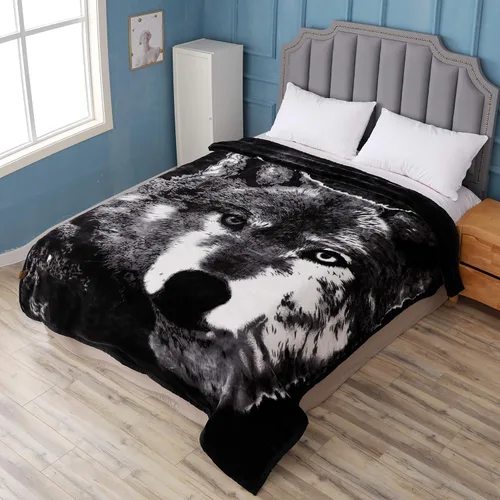 Vista 9 de Manta con diseño de lobo, 3.5 libras, ultra suave, de felpa, cálida