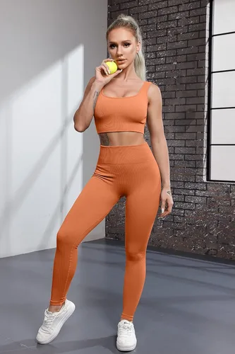 Vista 3 de QINSEN FAFOFA - Conjunto de 2 piezas de entrenamiento, para mujer, brasier deportivo sin costuras, cintura alta, leggings de yoga.