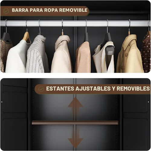Vista 4 de Letaya Armario de metal con 2 cajones, armario de almacenamiento de ropa de 18 pulgadas de profundidad con puertas y estantes, armario con barra