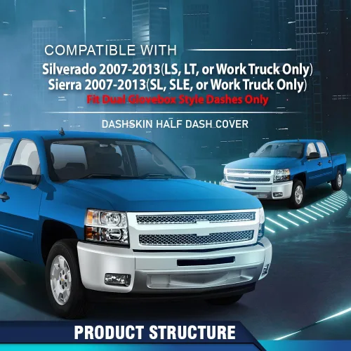 Vista 2 de PIT66 Panel de cubierta de tablero de TPE, compatible con Chevy Silverado/GMC Sierra 2007-2013 bisel negro (estilo doble guantera solamente) Fit