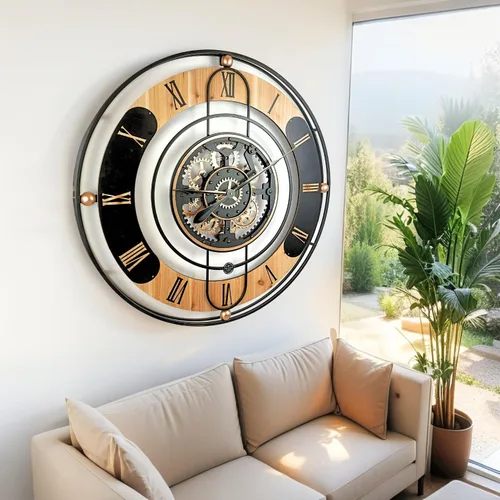 Vista 4 de ImprovingLife The Gears Clock - Reloj de pared con engranaje móvil real de 36 pulgadas, línea Suiza (negro, 36 pulgadas (35.4 in)