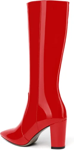 Vista 63 de AMBELIGHT Botas altas hasta la rodilla con cremallera y puntera puntiaguda para mujer, de patente sólida, tacón alto, 3.3 pulgadas