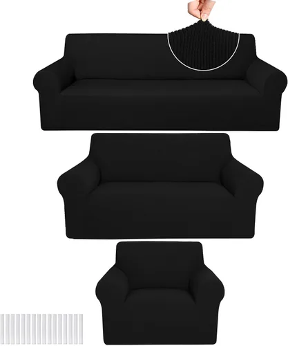 Vista 13 de Peryiter Juego de 3 Fundas para Sofá, Cubiertas de Muebles para Sofá, Loveseat, Sillón, Ajuste de Forma Elástico, Sin Arrugas, Protector de Muebles