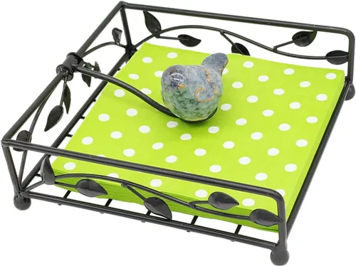 Vista 2 de OwlGift Collection - Soporte para servilletas plano de metal con revestimiento negro con pájaro de cerámica, cocina y encimera, organizador