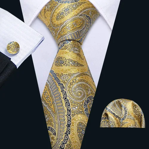 Vista 126 de Barry.Wang - Juego de corbata de seda para hombre, diseño de cachemira, pañuelo y gemelos de bolsillo