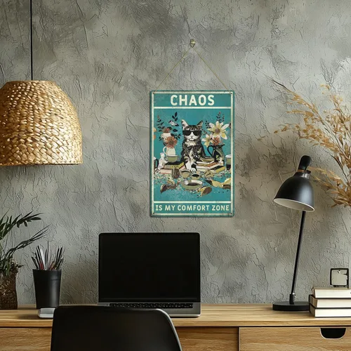 Vista 5 de Letreros de metal vintage con diseño de gato verde, 8 x 12 pulgadas, divertido arte para amantes de los gatos, para sala de estar, oficina, tienda