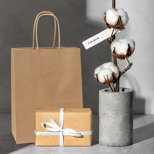 Vista 5 de Joybe Paquete de 50 bolsas de papel marrón medianas de 8x4.75x10 pulgadas con asas al por mayor, bolsas de regalo de papel kraft para favores