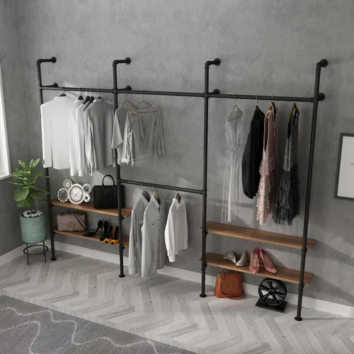 Vista 3 de Perchero industrial para ropa, perchero para armario, dormitorio y como sistema de clóset. Percheros resistentes para colgar ropa, perchero
