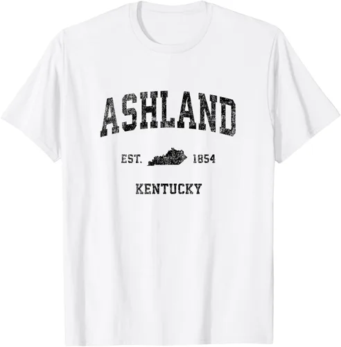 Vista 75 de Ashland Kentucky KY Vintage Sports Design Camiseta de impresión negra Asfalto