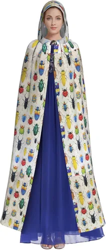 Vista 3 de Capa con capucha de bruja maga de Halloween con patrón de insectos, capa de Navidad para cosplay para adultos