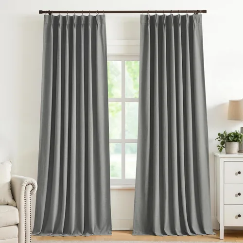 Vista 30 de Vision Home Cortinas marrones con pliegues pinzados, opacas completas, cortinas de ventana de lino mezclado para oscurecer la habitación, cortinas
