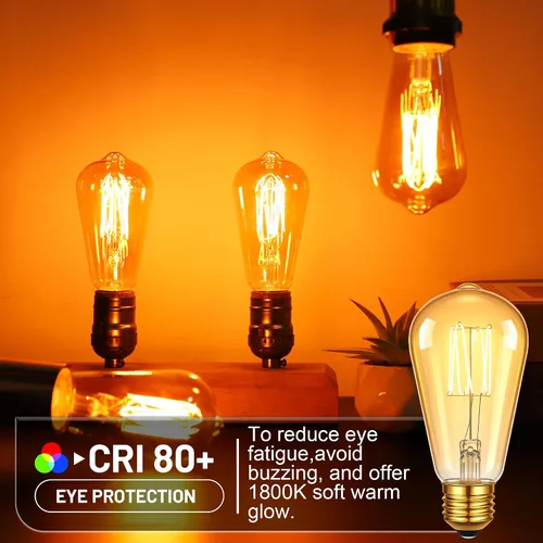 Vista 7 de Bombillas Edison vintage de 25 vatios incandescentes iguales 3W bombilla St58-1800k