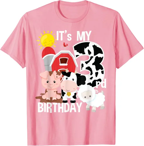Vista 62 de Camiseta con diseño de animales de granja con texto en inglés "It's My 3rd Birthday" Negro