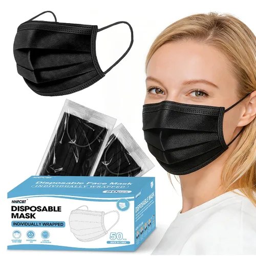 Vista 9 de NNPCBT 100 unidades de mascarillas desechables negras de 3 capas con filtro de protección