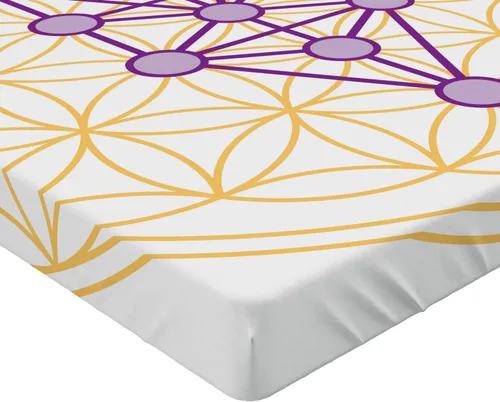 Vista 4 de Lunarable Sábana bajera geométrica, composición geométrica con estampado temático de cosmos de flor de la vida, ropa de cama de tela decorativa
