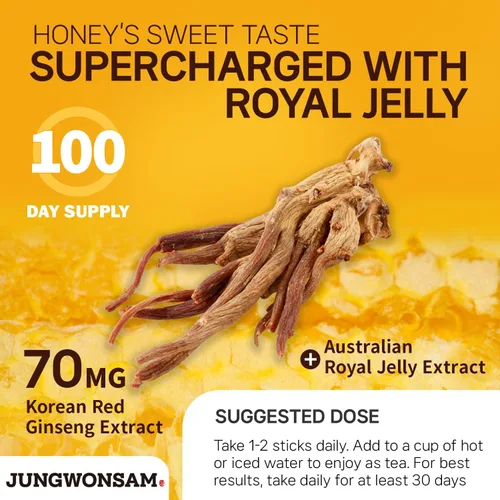 Vista 7 de Extracto de ginseng rojo coreano de 6 años y miel real 100 palitos Sabor dulce 15% miel australiana Apoyo diario para hombres y mujeres