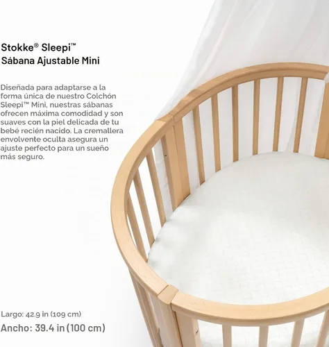 Vista 3 de Stokke Sleepi - Sábana bajera ajustable V3, color gris ventilador, compatible con Sleepi Mini Mattress V3, 100% algodón percal fino, lavable