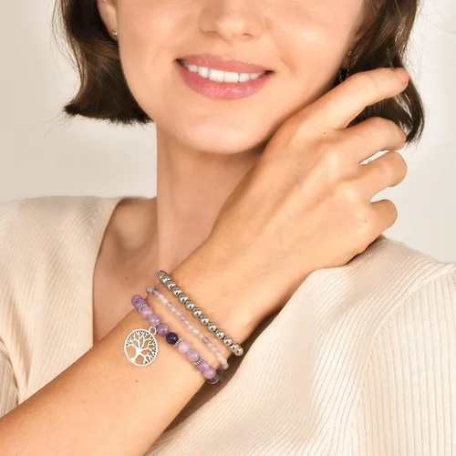 Vista 3 de TempBeau Life of Tree Bracelet for Women - Natural Stone Crystal Beaded Girl Stretch, Stackable Silver Chain Strand Set, Boho Bohemian Beach