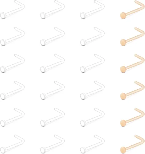Vista 10 de QWALIT Aretes de nariz transparentes para el trabajo, piercings de nariz transparentes para el trabajo, piercing de nariz de plástico transparente