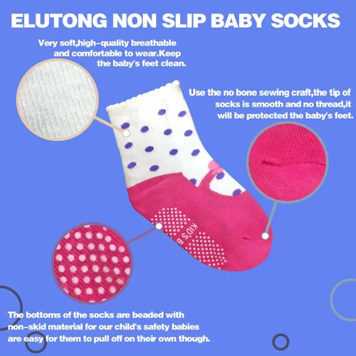 Vista 5 de ELUTONG Calcetines antideslizantes para bebés, calcetines antideslizantes para el tobillo, calcetines para niños de 0 a 7 años, 12 pares